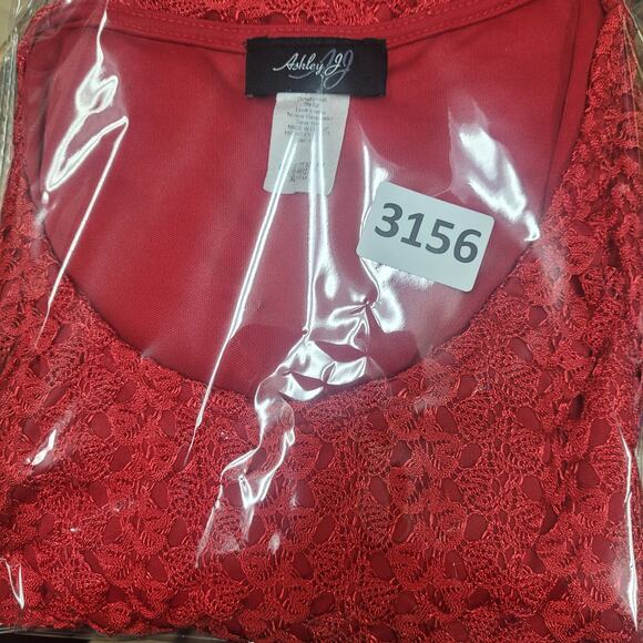 Red Lace Blouse by Ashley J Lined with Lace Outer; Polyester; Sz XL - Picture 8 of 10